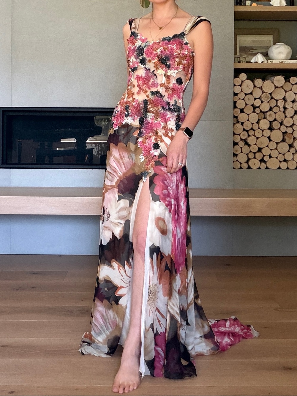 Jovani 100% silk WHIMSICAL ethereal Fairycore Floral Maxi Gown as is ✨